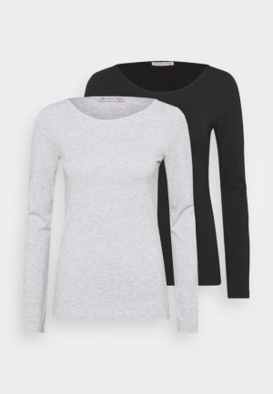 Anna Field 2 Pack Long Sleeved Top T-shirts Dames Zwart | 5718-MQXTL