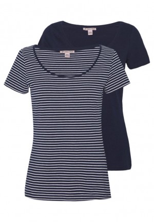 Anna Field 2 Pack Print T Shirt T-shirts Dames Donkerblauw | 8945-OJHGI