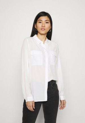 Anna Field Basic Blouse With Front Pockets Button Down Overhemd Dames Wit | 0372-CZTAL