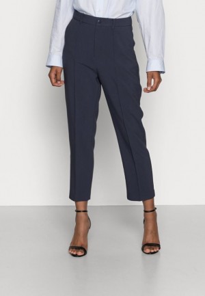 Anna Field Basic Bussiness Pants With Pintucks Trousers Broek Dames Donkerblauw | 4203-IVUYE