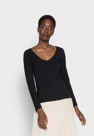Anna Field Basic Long Sleeved Top T-shirts Dames Zwart | 3506-ZLXHF