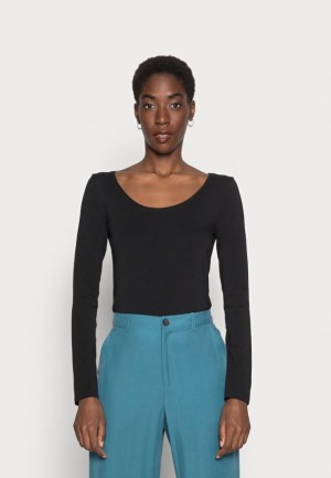 Anna Field Basic Round Neck Long Sleeves Long Sleeved Top T-shirts Dames Zwart | 9716-ERJBL