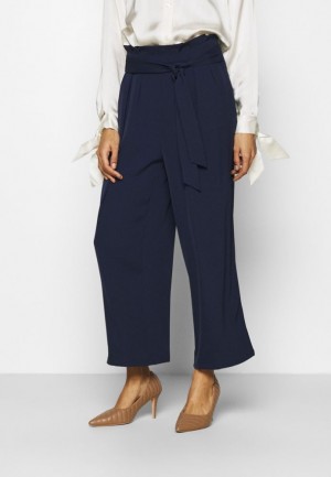 Anna Field Brede Cropped Leg Trousers With Belt Trousers Broek Dames Donkerblauw | 4125-XBWSU