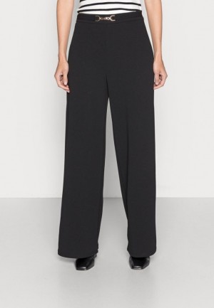 Anna Field Brede Leg Pants With Detail Trousers Broek Dames Zwart | 6753-BGWIY