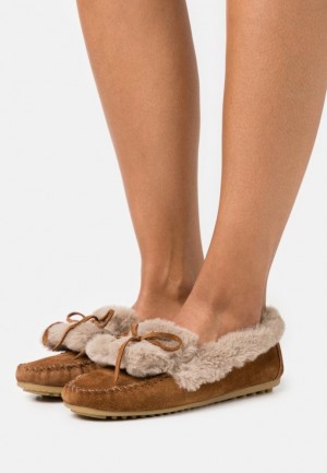Anna Field Comfort Leren Slippers Laag Schoenen Dames Bruin | 2481-JIDEH