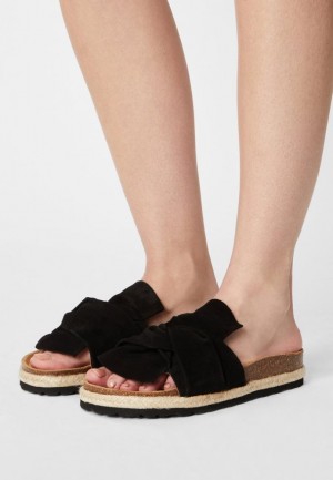 Anna Field Comfort Leren Slippers Pantoffels Dames Zwart | 7645-NRCJX
