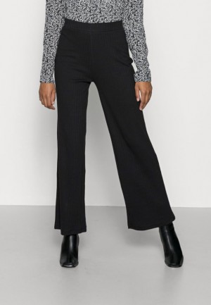 Anna Field Geribbeld Brede Leg Trousers Trousers Broek Dames Zwart | 0724-DILSM