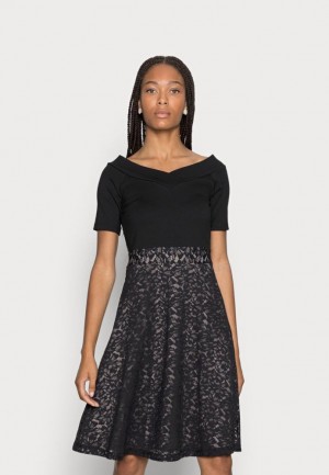 Anna Field Kort Sleeves Shoulder Kanten Skirt Jurken Jurk Dames Zwart | 8296-FLMQO