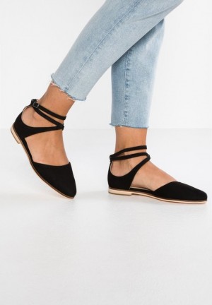 Anna Field Leren Ankle Riemen Ballet Pumps Ankle Riemen Ballet Pumps Ballerina Schoenen Dames Zwart | 0974-BUVAQ