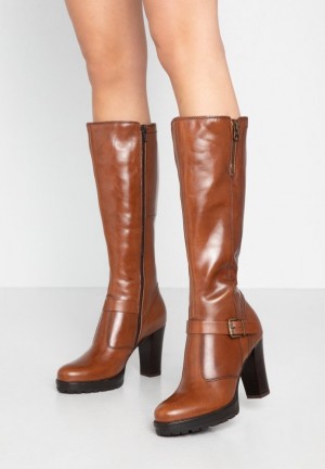 Anna Field Leren Boots High Hak Boots Laarzen Dames Bruin | 0539-GXDKS