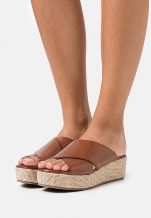 Anna Field Leren Hak Mules Pantoffels Dames Bruin | 4613-YTUWV