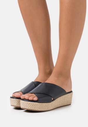 Anna Field Leren Hak Mules Pantoffels Dames Zwart | 3158-DBAXU