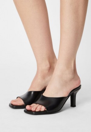 Anna Field Leren Hak Mules Pantoffels Dames Zwart | 8395-TPECU