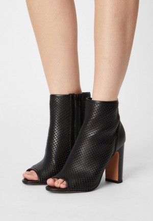 Anna Field Leren High Hak Ankle Boots Enkellaarzen Dames Zwart | 0316-TWOSR