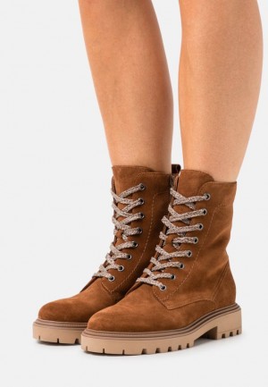 Anna Field Leren Kanten Up Ankle Boots Enkellaarzen Dames Bruin | 3724-IPFXS