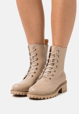 Anna Field Leren Kanten Up Ankle Boots Enkellaarzen Dames Beige | 2796-SGAIW