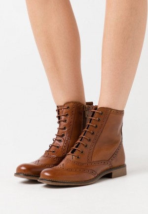 Anna Field Leren Kanten Up Ankle Boots Enkellaarzen Dames Bruin | 6394-NITDJ