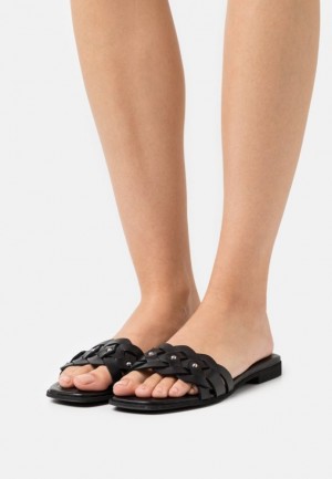 Anna Field Leren Mules Pantoffels Dames Zwart | 4589-ENGUL