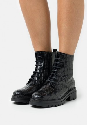 Anna Field Leren Platform Ankle Boots Enkellaarzen Dames Zwart | 4372-KBMJE