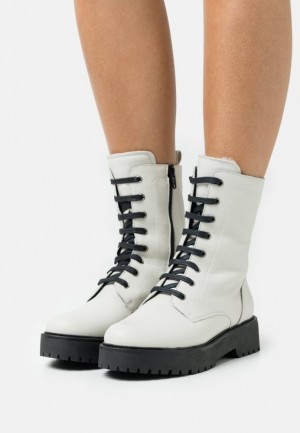 Anna Field Leren Platform Ankle Boots Enkellaarzen Dames Wit | 3658-ZHFEV