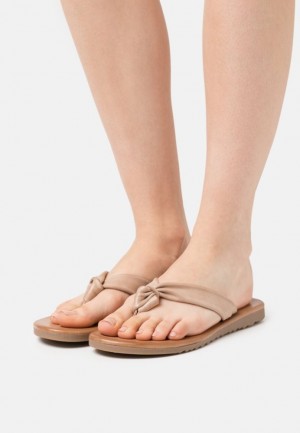 Anna Field Leren T Bar Sandals Pantoffels Dames Beige | 2607-OGYWF