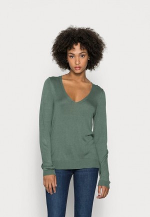 Anna Field Open V Neck Jumper Jumper Pullover Dames Groen | 8042-MUKTA
