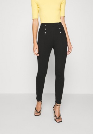 Anna Field Punto Leggings With Button Detail Leggings Trousers Broek Dames Zwart | 9856-ZBIGP