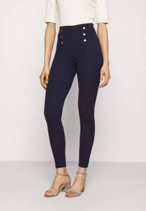Anna Field Punto Leggings With Button Detail Leggings Trousers Broek Dames Donkerblauw | 5468-WOIGS