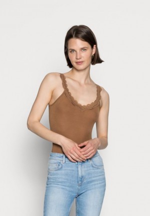 Anna Field Scallop Kanten Top T-shirts Dames Bruin | 2061-OGRZT